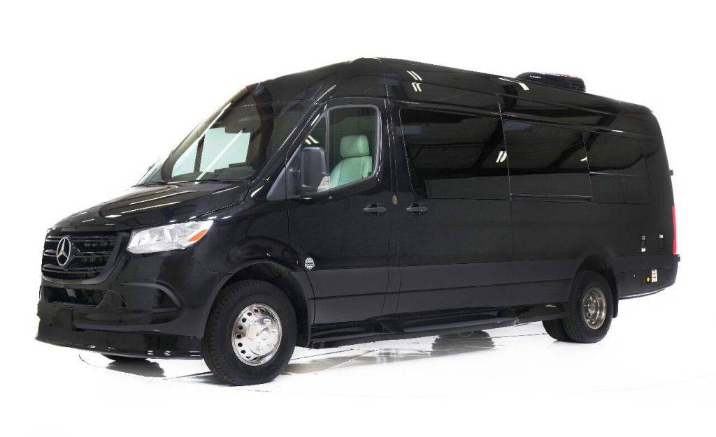 2023 black Mercedes Sprinter with chrome wheels owned by Lux Line Transportation